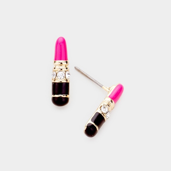 Rhinestone Enamel Lipstick Stud Earrings - Picture 1 of 1